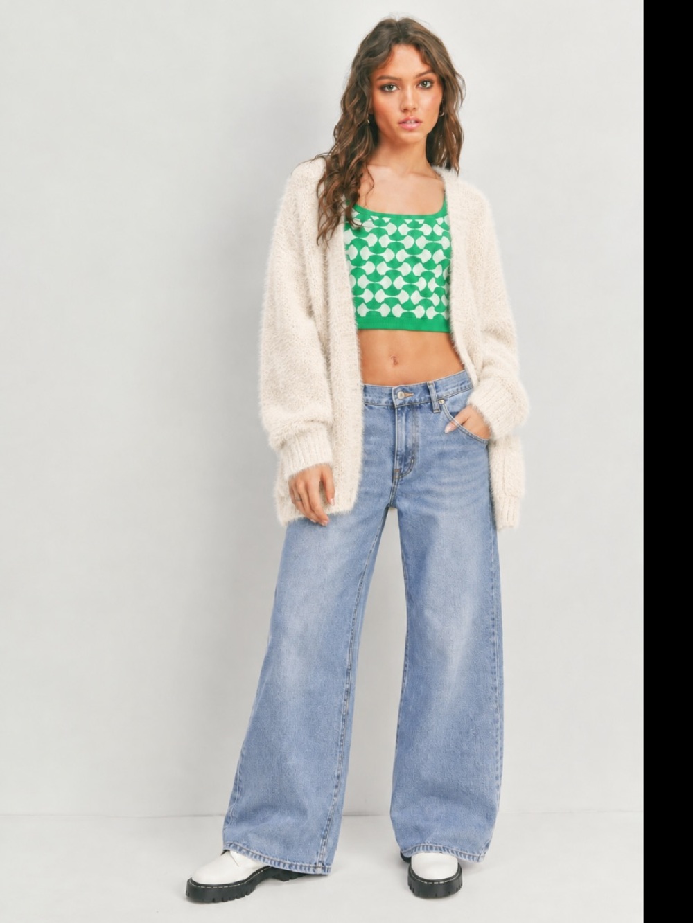 Pretty Damage Green Geometric Soft Knit Crop Tank Top 💚💚
